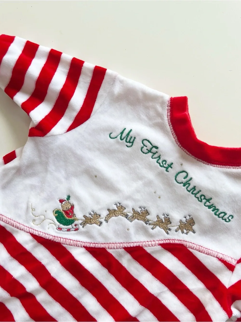 Vintage Little Me Baby’s First Christmas Santa Reindeer Velour Footie Romper
